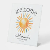 Hier kommt die Son Baby Boy Dusche Willkommen Sockelschild (Vorderseite)