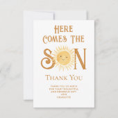 Hier kommt die Son Baby-Dusche dank Karte (Vorderseite)