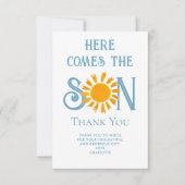 Hier kommt die Son Baby-Dusche dank Karte (Vorderseite)