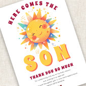 Hier kommt die Son Baby Dusche Danke Einladung