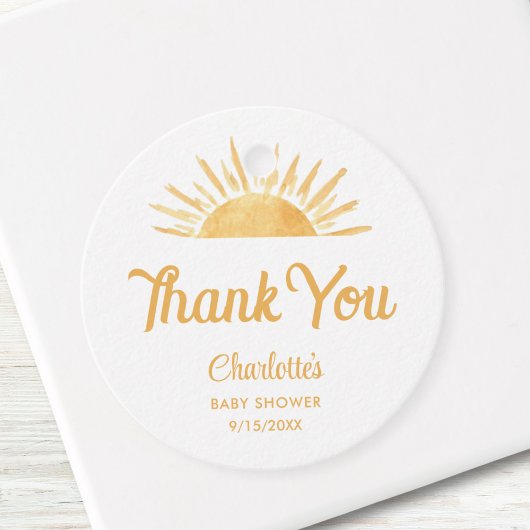 Hier kommt die Son Baby Dusche Danke Geschenkanhänger