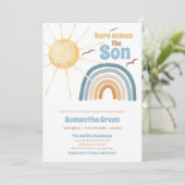 Hier kommt die Son Baby Dusche Einladung (Stehend Vorderseite)