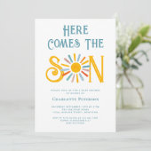 Hier kommt die Son Baby Dusche Einladung (Stehend Vorderseite)