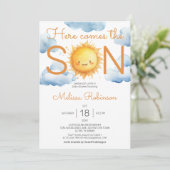 Hier kommt die Son Baby Dusche Einladung (Stehend Vorderseite)