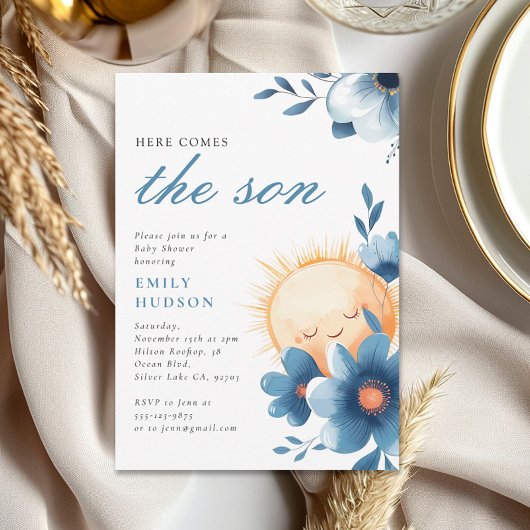Hier kommt die Son Baby Dusche Einladung