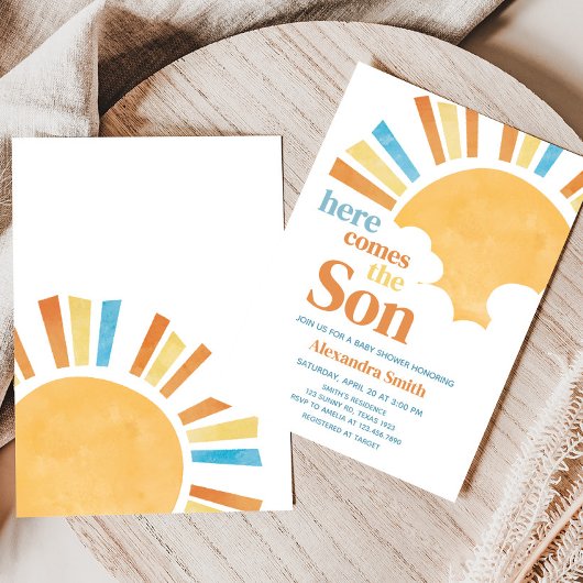 Hier kommt die Son Baby Dusche Einladung