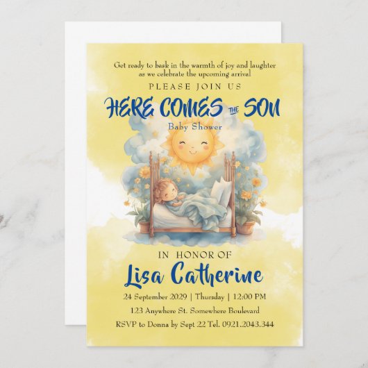 Hier kommt die Son Baby Dusche Einladung (Vorne/Hinten)