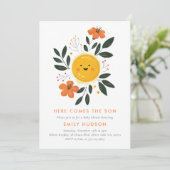 Hier kommt die Son Baby Dusche Einladung (Stehend Vorderseite)