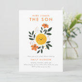Hier kommt die Son Baby Dusche Einladung (Stehend Vorderseite)