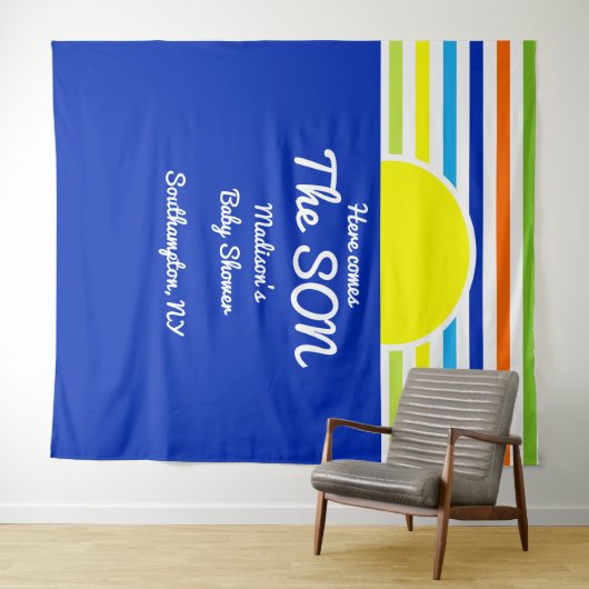 Hier kommt die Son Baby Dusche Hintergrund Wandteppich (Beispiel (Horizontal))