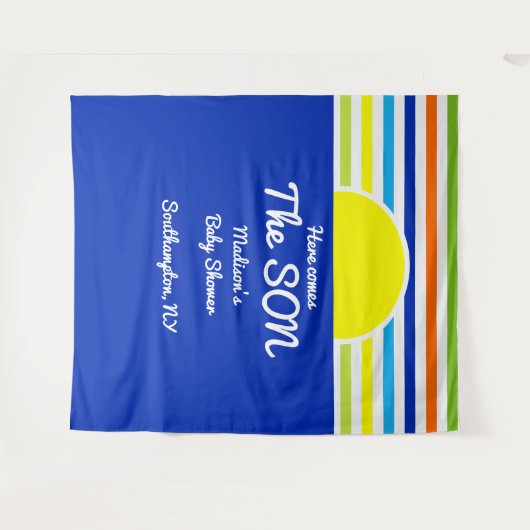 Hier kommt die Son Baby Dusche Hintergrund Wandteppich (Vorderseite (Horizontal))