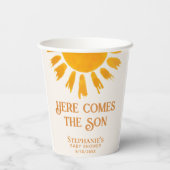 Hier kommt die Son Baby Dusche Pappbecher (Rückseite)