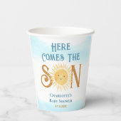 Hier kommt die Son Baby Dusche Pappbecher (Rückseite)