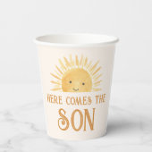 Hier kommt die Son Baby Dusche Pappbecher (Rückseite)