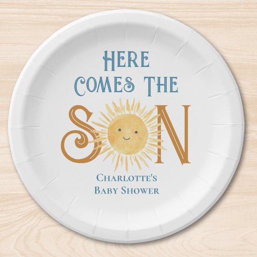 Hier kommt die Son Baby Dusche Pappteller