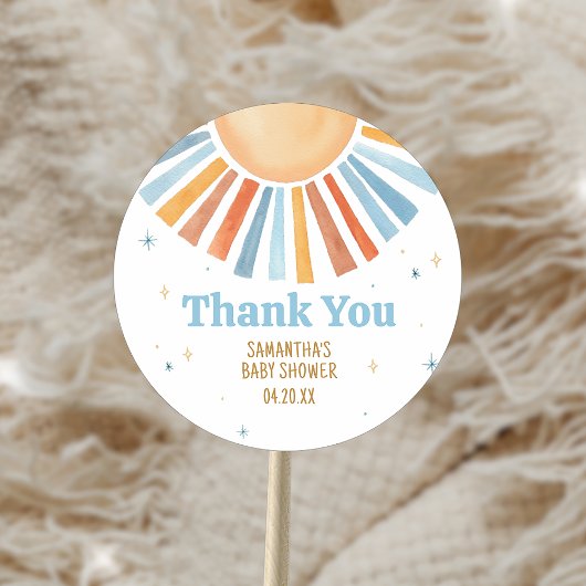 Hier kommt die Son Baby Dusche Runder Aufkleber