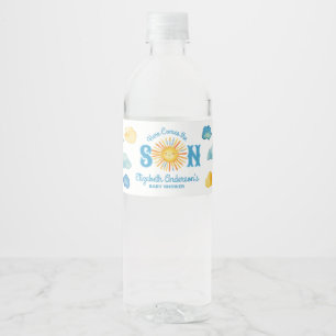 Hier kommt die Son Baby Dusche Wasserflaschenetikett
