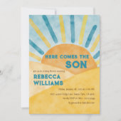 Hier kommt die Son Blue Rays Sunshine Baby Dusche Einladung (Vorderseite)