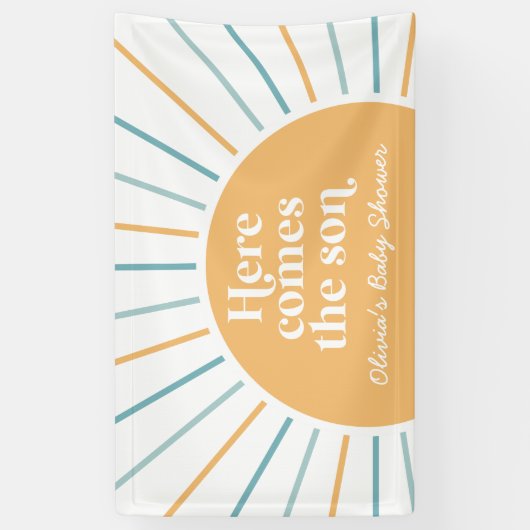 Hier kommt die Son Boho Sunshine Baby Dusche Banner (Vertikal)