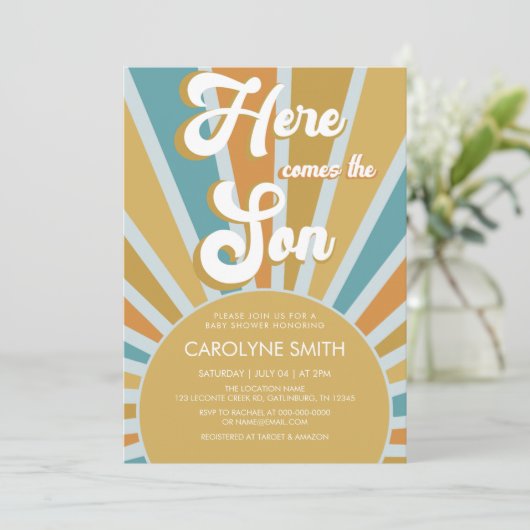 Hier kommt die Son Boho Sunshine Baby Dusche Einladung (Stehend Vorderseite)