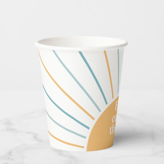 Hier kommt die Son Boho Sunshine Blue Baby Dusche Pappbecher (Vorderseite)