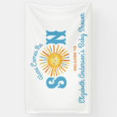 Hier kommt die Son Boy Baby Dusche Banner (Vertikal)