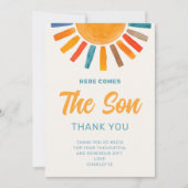 Hier kommt die Son Boy Baby Dusche Danke Karte (Vorderseite)