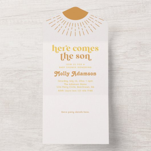 Hier kommt die Son Boy Baby Dusche Einladung (Innen Boden)