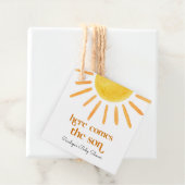 Hier kommt die Son Boy Baby Dusche Geschenkanhänger (Beispiel)