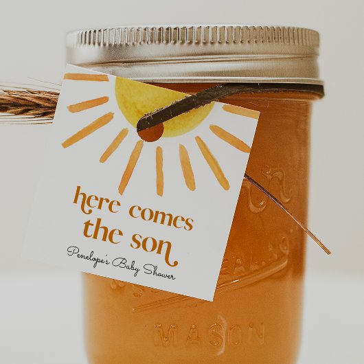 Hier kommt die Son Boy Baby Dusche Geschenkanhänger