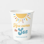 Hier kommt die Son Boy Baby Dusche Pappbecher (Vorderseite)