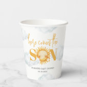 Hier kommt die Son Boy Baby Dusche Pappbecher (Rückseite)