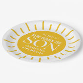 Hier kommt die Son Boy Baby Dusche Pappteller (Schrägansicht)