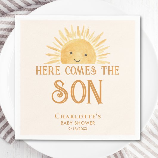 Hier kommt die Son Boy Baby Dusche Serviette