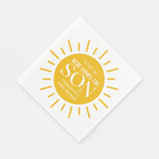 Hier kommt die Son Boy Baby Dusche Serviette (Ecke)