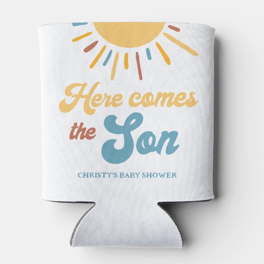 Hier kommt die Son Boy Baby Duschfavors Dosenkühler (Rückseite)