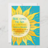 Hier kommt die Son Boy Blue Sunshine Baby Dusche Einladung (Vorderseite)