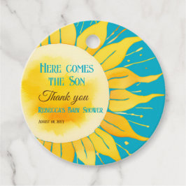 Hier kommt die Son Boy Blue Sunshine Baby Dusche Geschenkanhänger