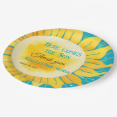 Hier kommt die Son Boy Blue Sunshine Baby Dusche Pappteller (Schrägansicht)