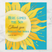 Hier kommt die Son Boy Blue Sunshine Baby Dusche Weinetikett (Einzelnes Label)