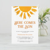 Hier kommt die Son Boys Baby Dusche Einladung (Stehend Vorderseite)
