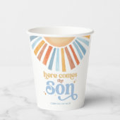 Hier kommt die son Custom Text Boho Baby Dusche Pappbecher (Rückseite)