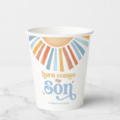 Hier kommt die son Custom Text Boho Baby Dusche Pappbecher (Vorderseite)