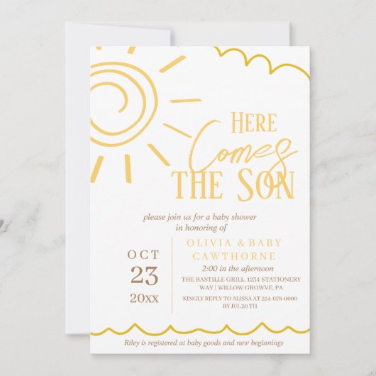Hier kommt die Son Foto Babydusche Einladung (Vorderseite)