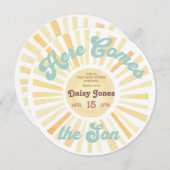 Hier kommt die Son Groovy 70er Baby Dusche Invitat Einladung (Vorne/Hinten)