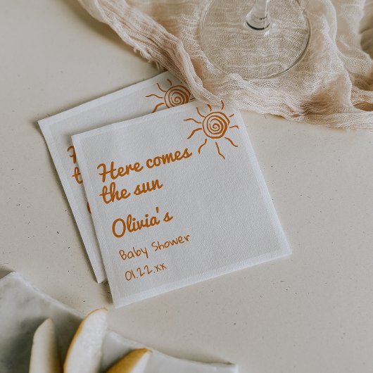 Hier kommt die Son Hand gezogene Babydusche Serviette