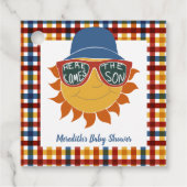 Hier kommt die Son Kariert Baby Boy Dusche Geschenkanhänger (Vorderseite)