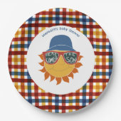 Hier kommt die Son Kariert Baby Boy Dusche Pappteller (Vorderseite)