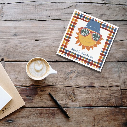 Hier kommt die Son Kariert Baby Boy Dusche Serviette