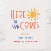 Hier kommt die Son Minimal Retro Sun Baby Dusche Weinetikett (Einzelnes Label)